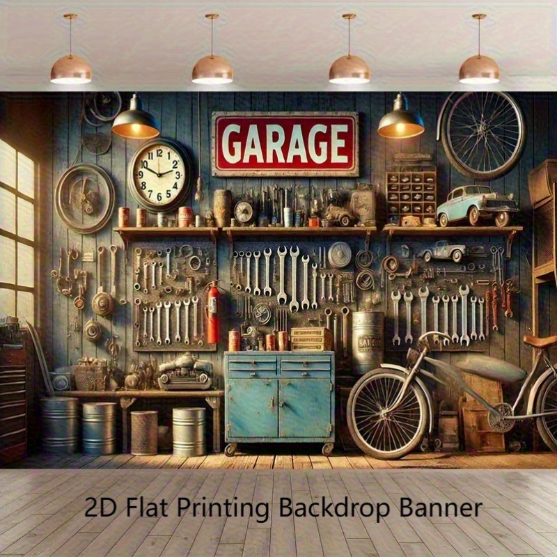 Industrial Garage Backdrop Ban - đánh giá và giá Workshop Tools Wallpaper